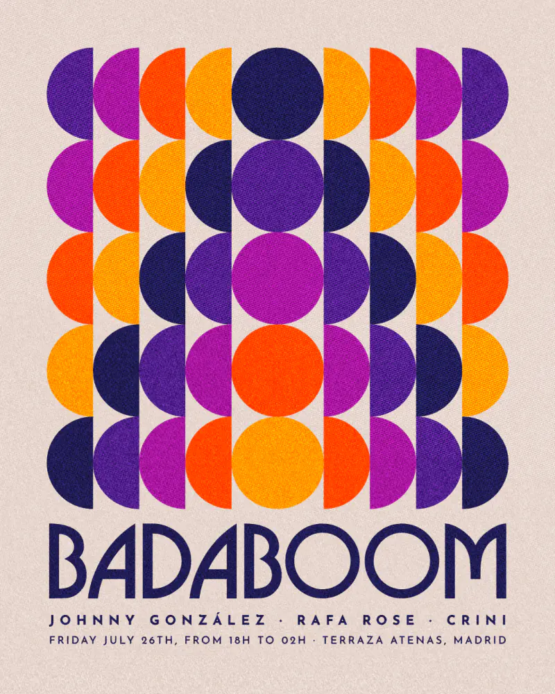 Flyer for Badaboom at Terraza Atenas, July 2024 edition by CRINI