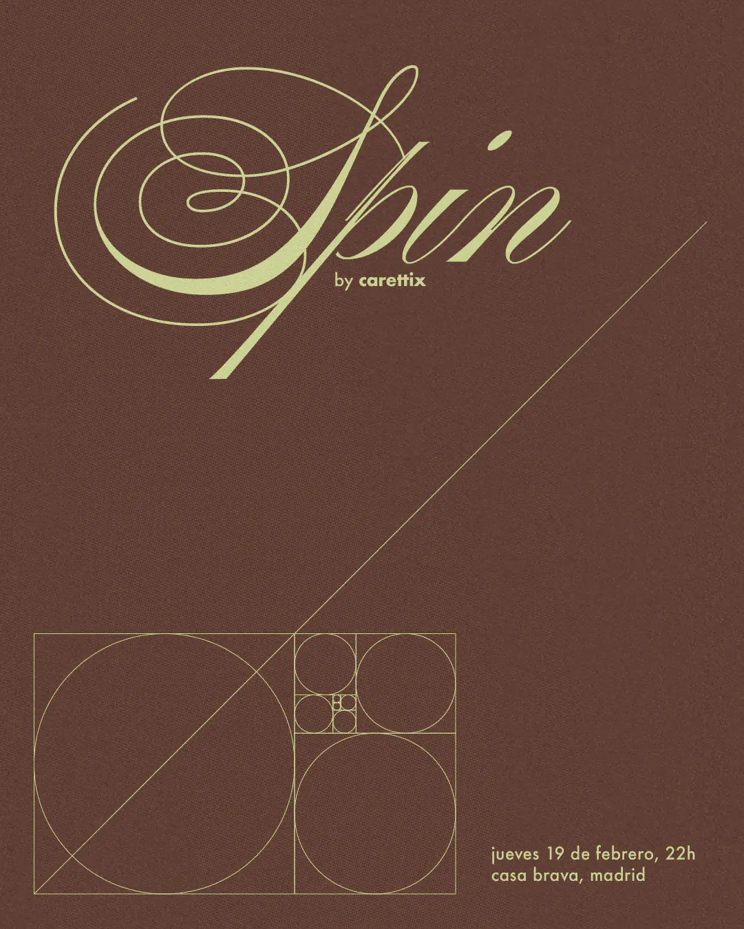 Flyer for SPIN Vol.4 by CRINI, brown version with circles packed inside a golden rectangle