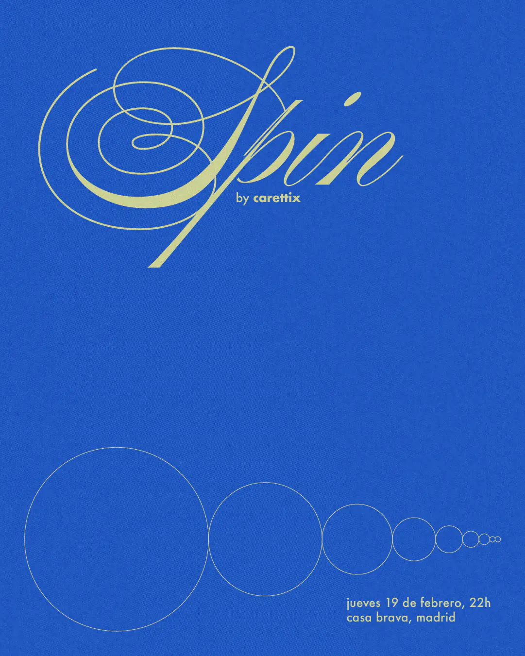 Flyer for SPIN Vol.4 by CRINI, blue version with concentric circles spiralling
