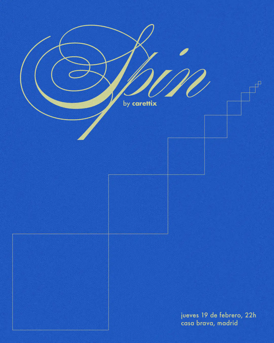 Flyer for SPIN Vol.4 by CRINI, blue version with stepped squares