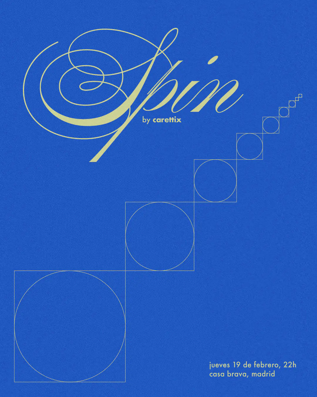 Flyer for SPIN Vol.4 by CRINI, blue version with circles set against squares