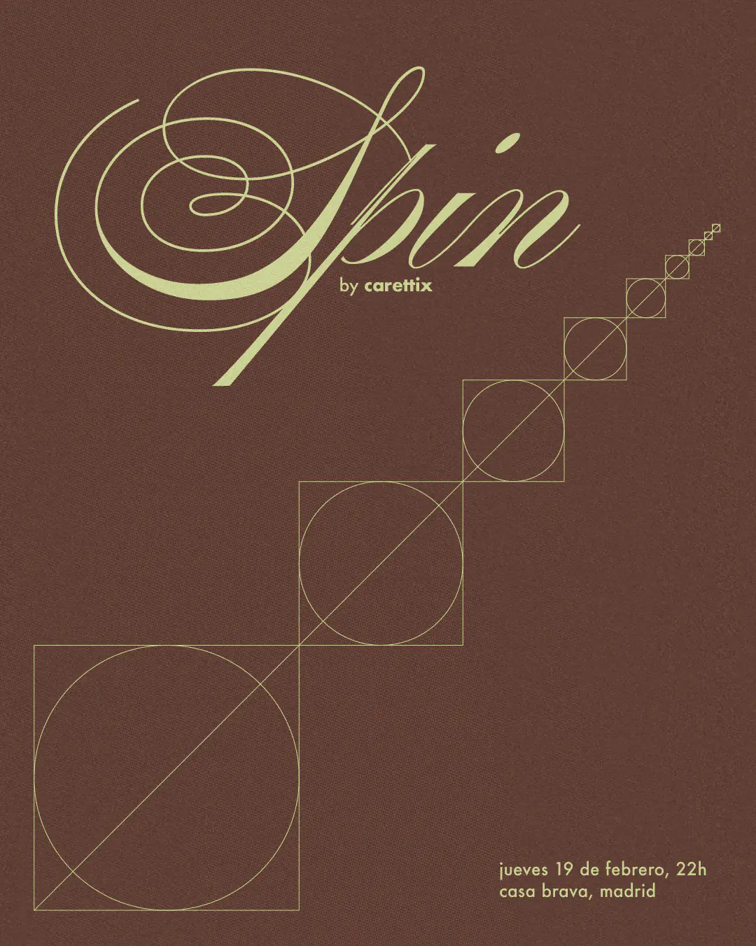 Flyer for SPIN Vol.4 by CRINI, brown version with circles set against squares